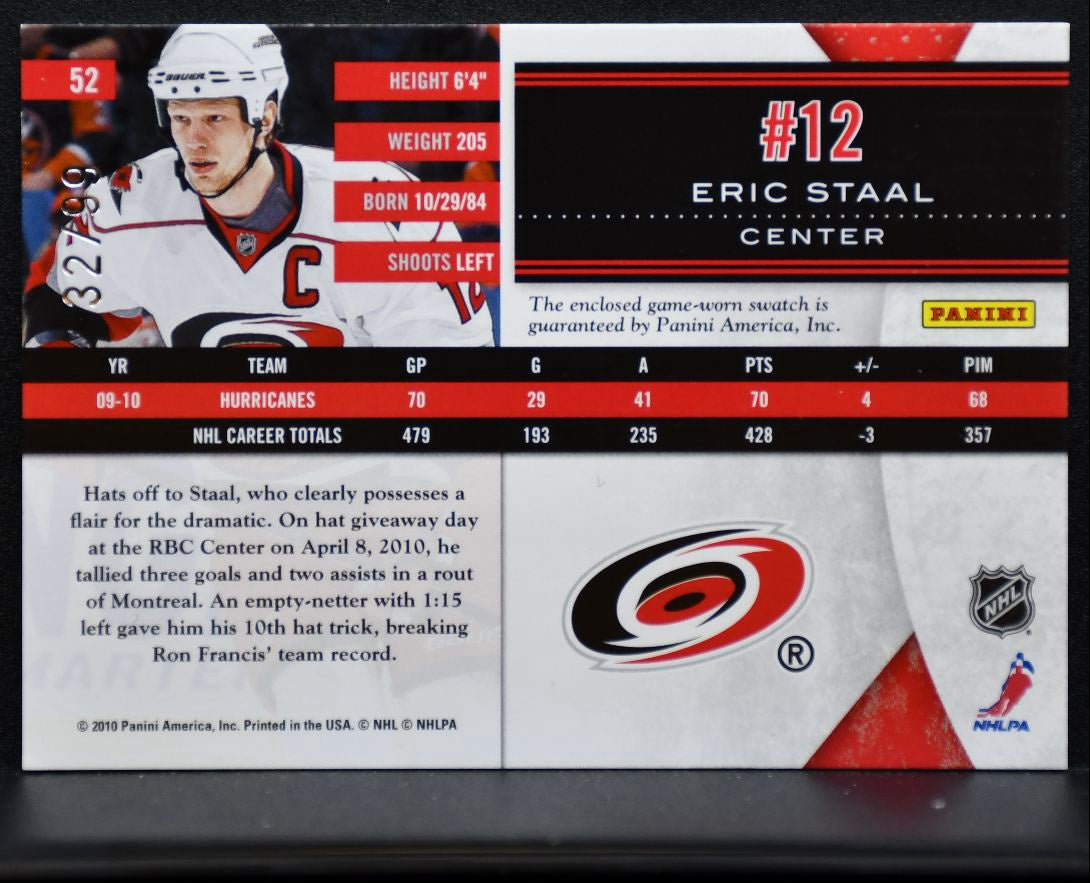 2010-11 Panini Limited Jersey Eric Staal Carolina Hurricanes 32/99 Jersey 6101