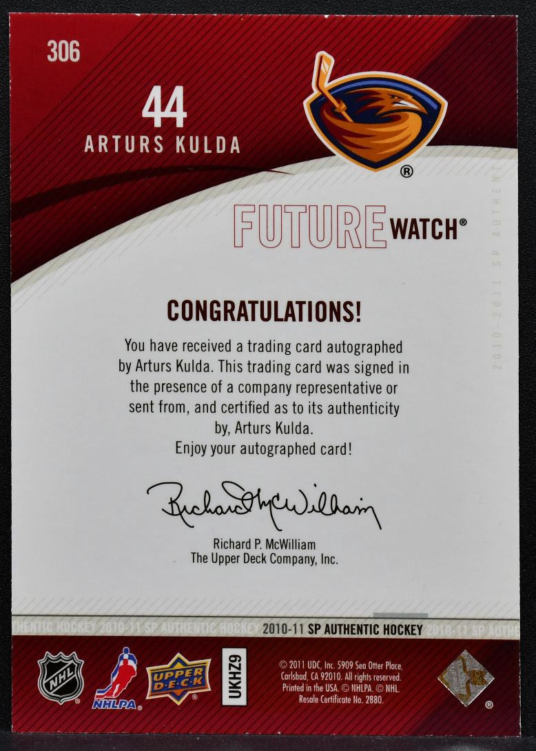 2010-11 SP Authentic Future Watch Auto Arturs Kulda RC Auto 526/999 2035