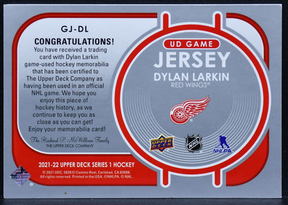 2021-22 UD Series 1 UD Game Jersey Dylan Larkin GJ-DL Detroit Red Wings Jersey 3583