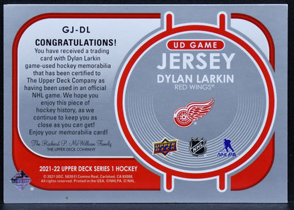 2021-22 UD Series 1 UD Game Jersey Dylan Larkin GJ-DL Detroit Red Wings Jersey 3583