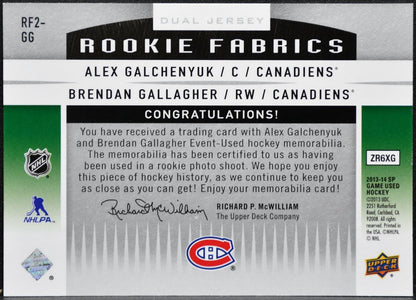 2013-14 SP Game Used Rookie Fabrics Dual Galchenyuk/Gallagher RC Jersey 8007
