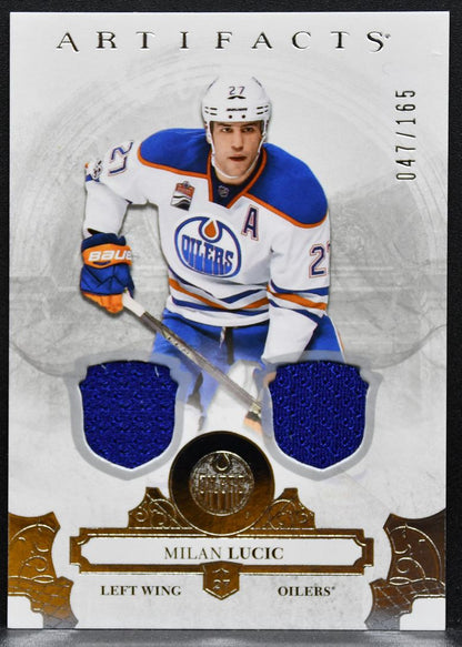 2017-18 UD Artifacts Materials Silver Milan Lucic 62 Oilers 047/165 Jersey 9684