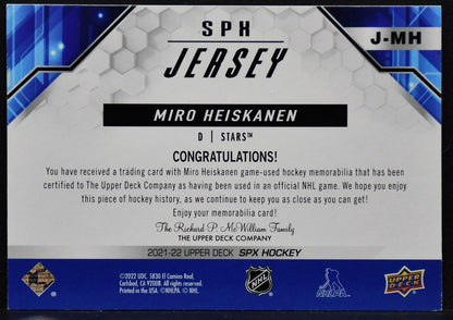 2021-22 SPx Jerseys Miro Heiskanen J-MH Dallas Stars Jersey