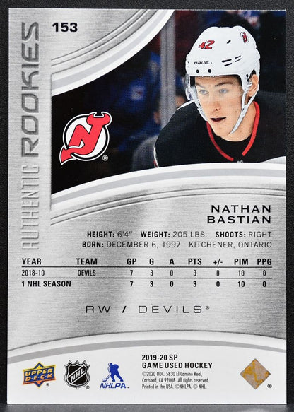 2019-20 SP Game Used Authentic Rookies Nathan Bastian 153 Devils RC 119/297 0535
