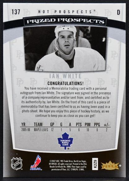 2006-07 Fleer Hot Prospects Prized White Maple Leafs RC Auto 039/599 Patch 0133