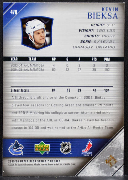 2005-06 Upper Deck Series 2 Young Guns Kevin Bieksa Vancouver Canucks RC 8222