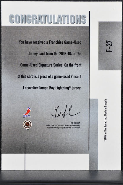 2003-04 ITG Used Signature Series Franchise Vincent Lecavalier F-27 Jersey 0116