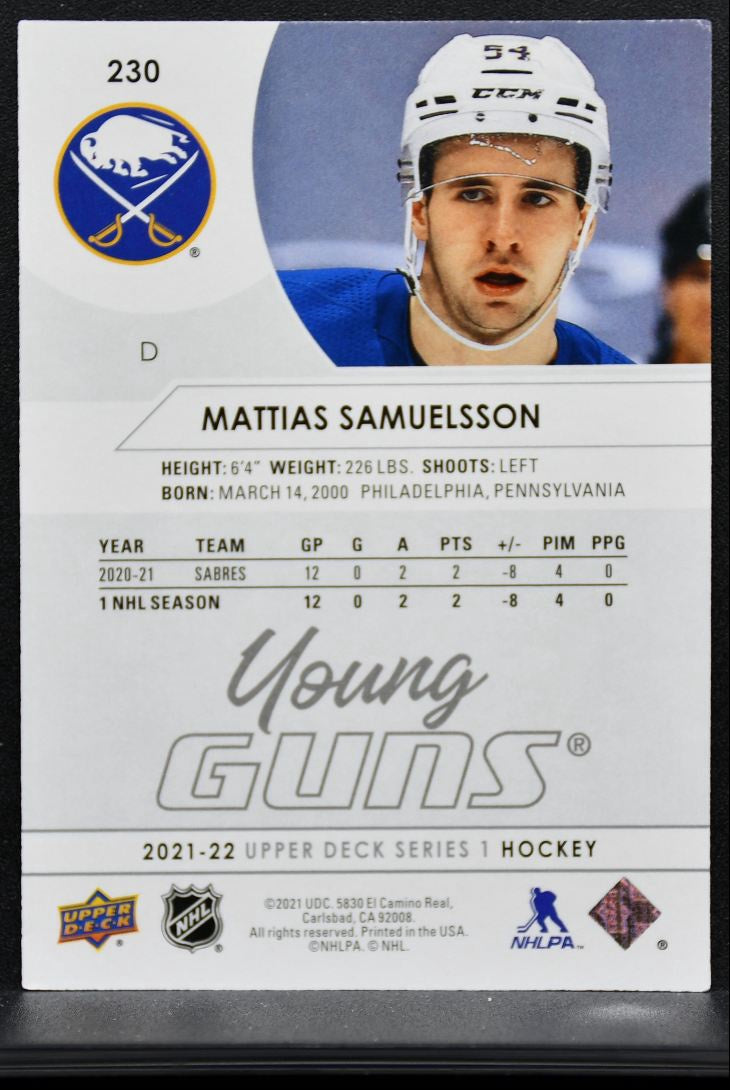 2021-22 Upper Deck Series 1 Young Guns Mattias Samuelsson Buffalo Sabres RC 0252