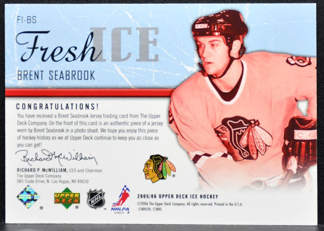 2005-06 Upper Deck Ice Fresh Brent Seabrook Chicago Blackhawks RC Jersey 7720