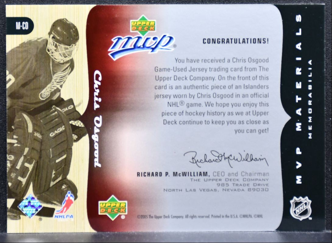 2005-06 Upper Deck MVP Materials Chris Osgood M-CO Detroit Red Wings Jersey 4930