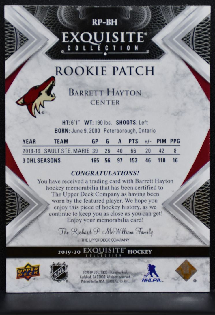 2019-20 UD Black Diamond Exquisite Collection Patch Hayton RC 298/299 Patch 6729
