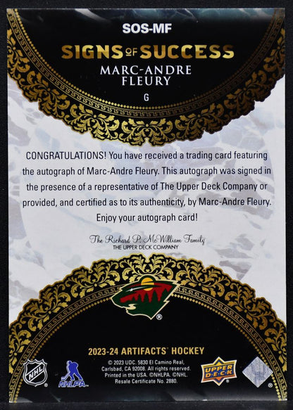23-24 UD Artifacts Signs of Success Marc-Andre Fleury SOS-MF Wild Auto 47/49 5716