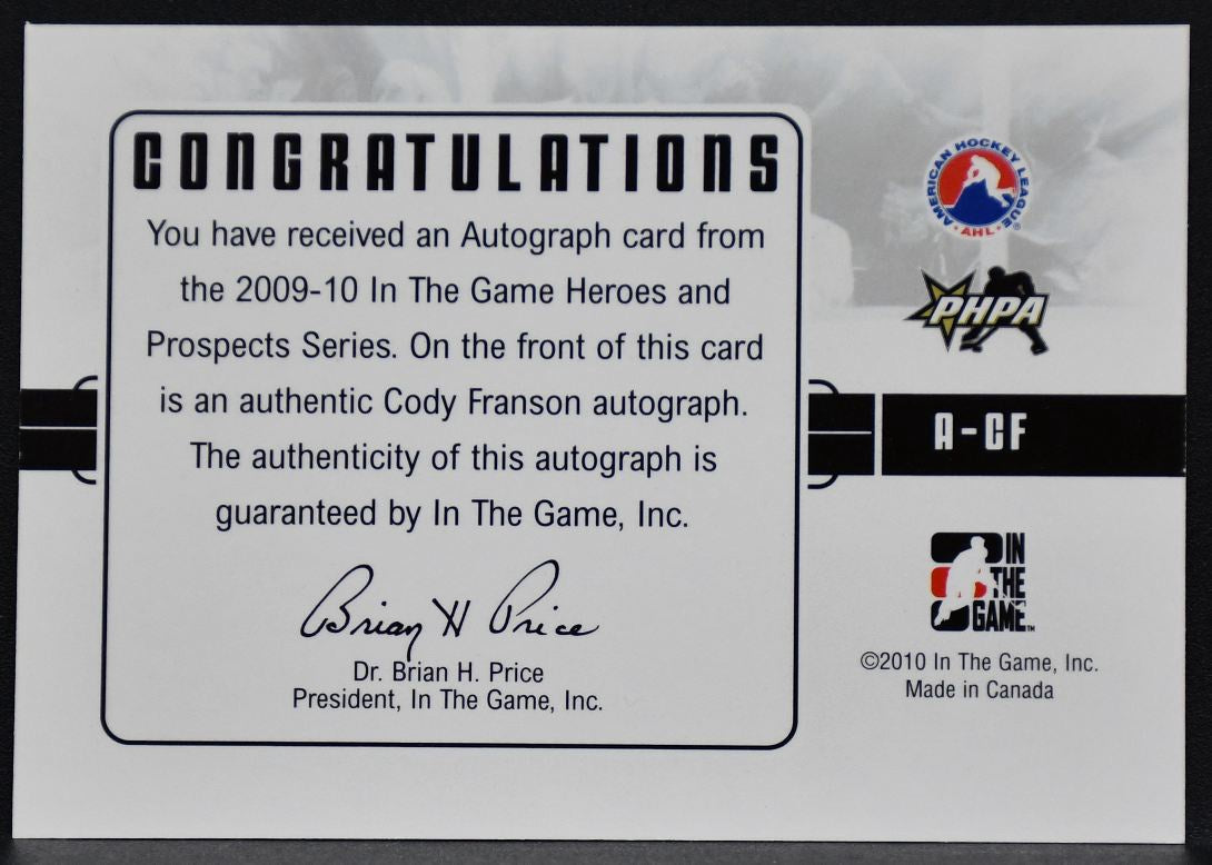 2009-10 ITG Heroes and Prospects Franson A-CF Milwaukee Admirals Auto 9680
