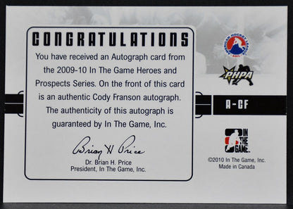 2009-10 ITG Heroes and Prospects Franson A-CF Milwaukee Admirals Auto 9680