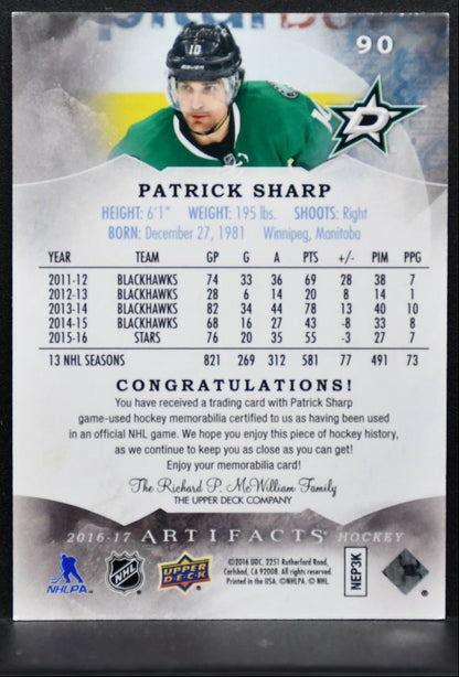 2016-17 UD Artifacts Materials Silver Patrick Sharp 90 Stars 109/125 Jersey 4749