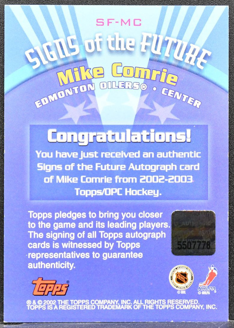2002-03 Topps Certified Issue Signs of the Future Mike Comrie RC Auto 0510