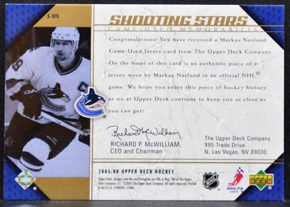 2005-06 Upper Deck Shooting Stars Markus Naslund Vancouver Canucks Jersey 8819
