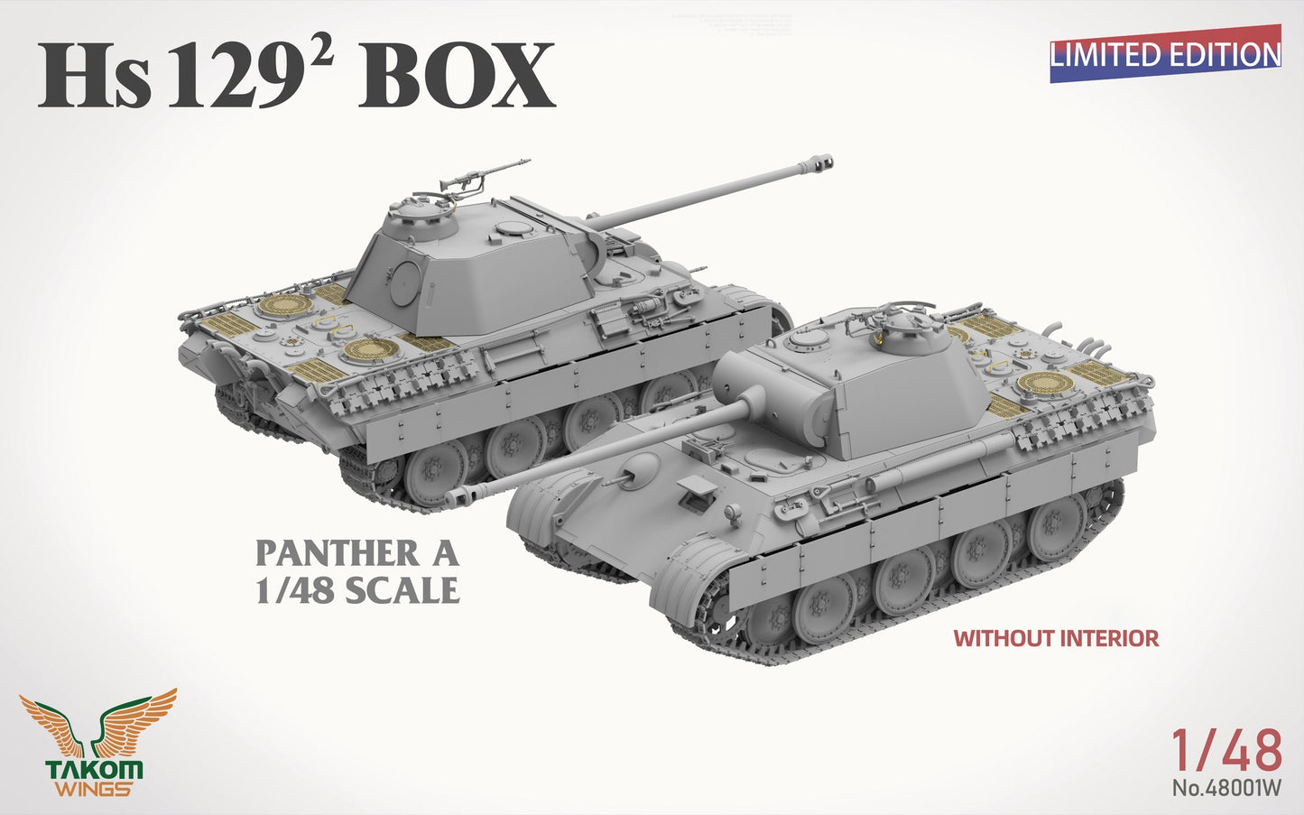 Takom Hs 129² BOX Hs 129 B2+Hs 129 B3+3D Printed Set Figures x2+Panther A (Limited edition)