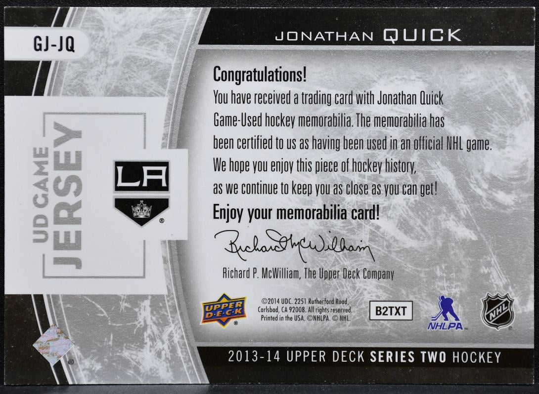 2013-14 UD Series 2 UD Game Jerseys Quick GJ-JQ Kings Jersey 0338