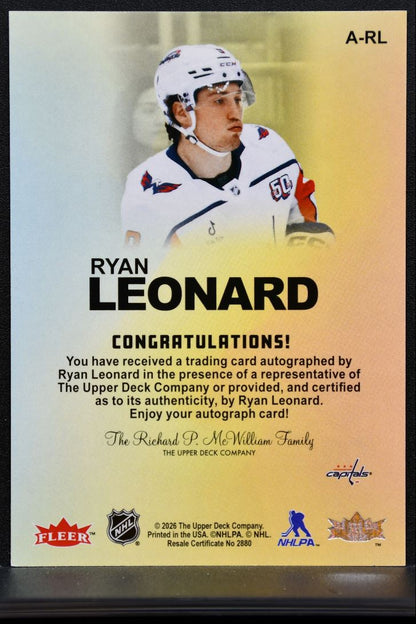 2025-26 Flair Fleer Autographics Ryan Leonard A-RL Washington Capitals Auto 2386