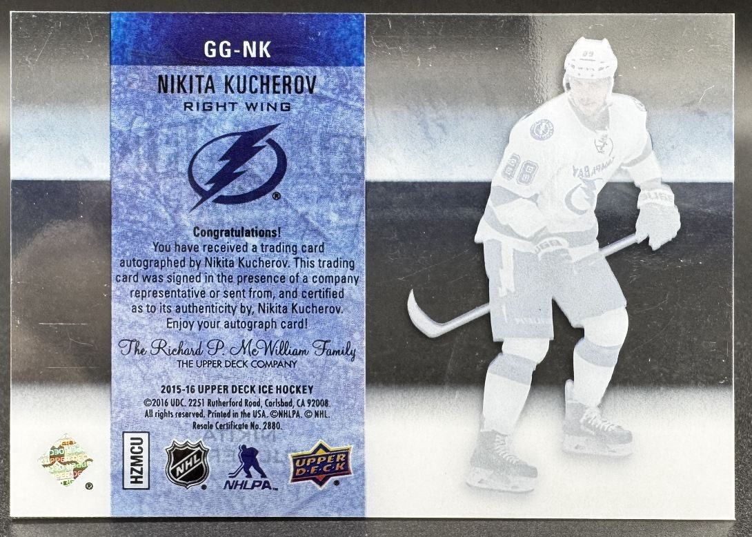 2016-17 UD ICE Glacial Graphs Nikita Kucherov GG-NK Tampa Bay Lightning Auto