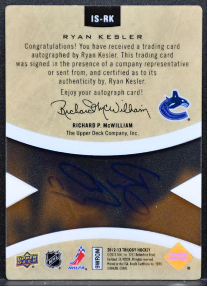 2012-13 Upper Deck Trilogy Ice Scripts Ryan Kesler Vancouver Canucks Auto 9533