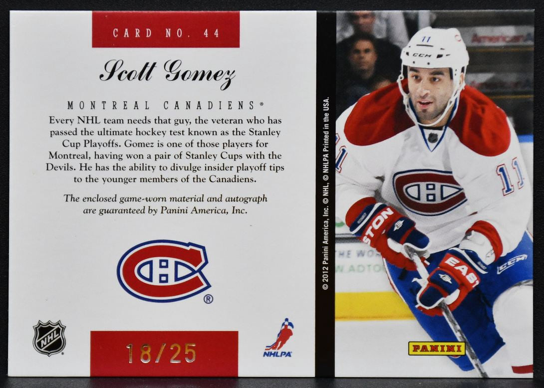2011-12 Panini Elite Materials Scott Gomez 44 Canadiens Auto 18/25 Jersey 0027