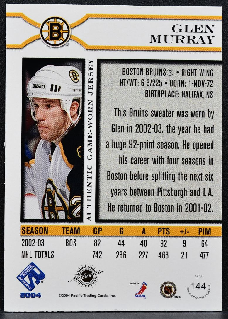 2003-04 Pacific Private Stock Reserve Jersey Glen Murray 0509/1000 Jersey 1472