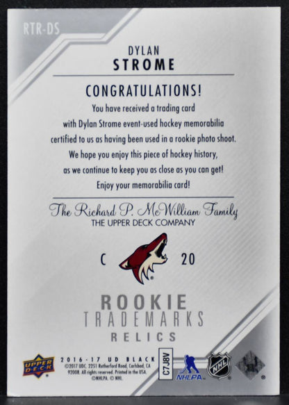 2016-17 UD Black Rookie Trademarks Relics Dylan Strome RC Jersey 7775
