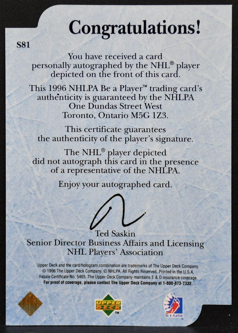 1996-97 UD Be a Player Signatures Randy Cunneyworth S81 Senators Auto 8713