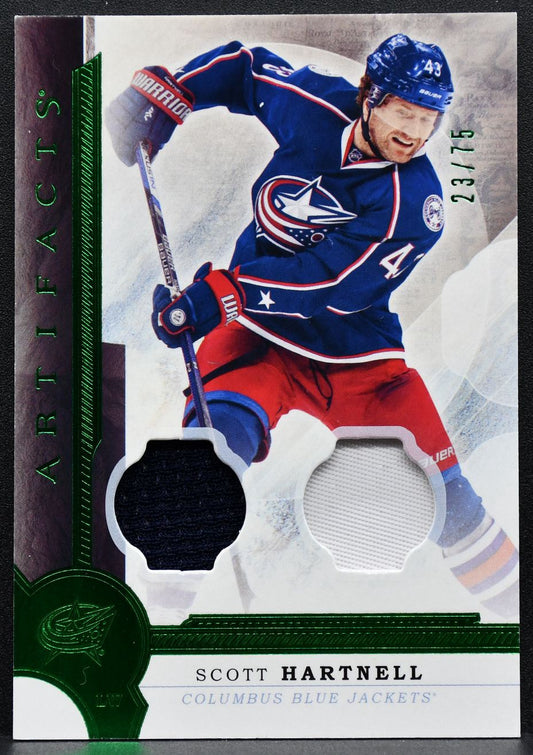 2016-17 UD Artifacts Emerald Materials Scott Hartnell Blue Jackets Jersey 3413