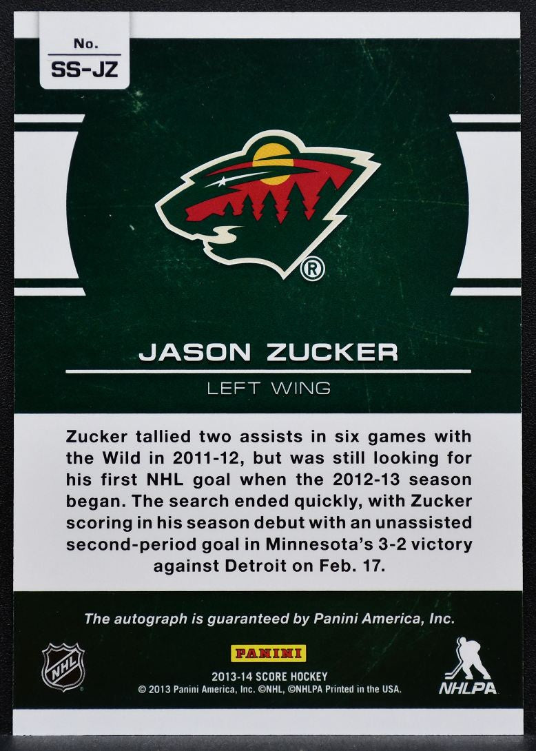 2013-14 Panini Score Signatures Jason Zucker SS-JZ Minnesota Wild Auto 2213