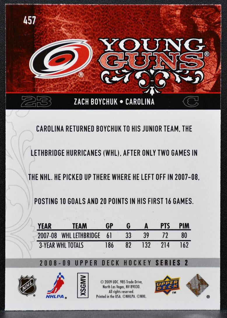 2008-09 Upper Deck Series 2 Young Guns Zach Boychuk Carolina Hurricanes RC 7738