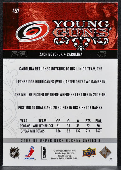 2008-09 Upper Deck Series 2 Young Guns Zach Boychuk Carolina Hurricanes RC 7738