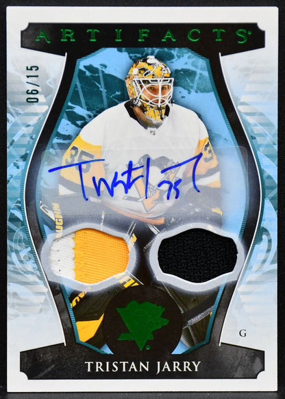 2023-24 UD Artifacts Material Green Jarry 140 Penguins Auto 06/15 Patch 4814