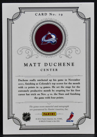 2012-13 Panini Peerless Patches Duchesne 19 Colorado Avalanche Auto 37/40 Patch 3859
