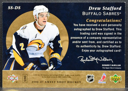 2006-07 UD Sweet Shot Signature Shots Drew Stafford SS-DS Sabres Auto 9004