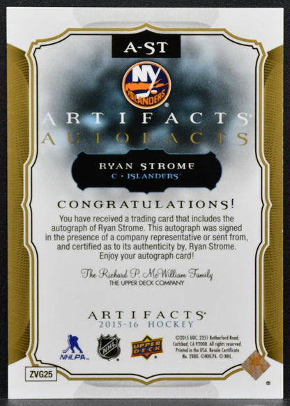 2015-16 Upper Deck Artifacts Auto Facts Ryan Strome A-ST Islanders Auto 0812