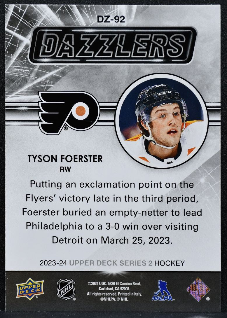 2023-24 Upper Deck Series 2 Dazzlers Orange Tyson Foerster DZ-92 Flyers 0733