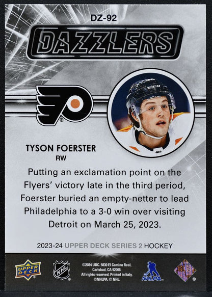 2023-24 Upper Deck Series 2 Dazzlers Orange Tyson Foerster DZ-92 Flyers 0733
