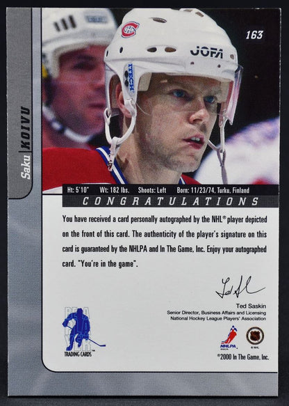 2000-01 In The Game Signature Series Saku Koivu 163 Auto
