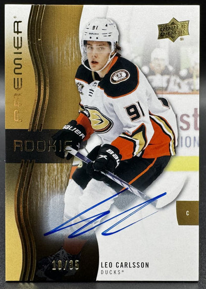 2023-24 UD Premier Auto Rookie Leo Carlsson 150 Anaheim Ducks RC Auto 10/35