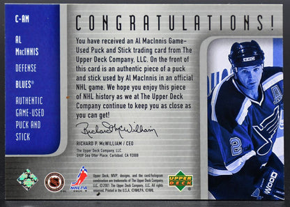 2001-02 UD MVP Combo MVP Souvenir Al MacInnis C-AM Puck/Stick
