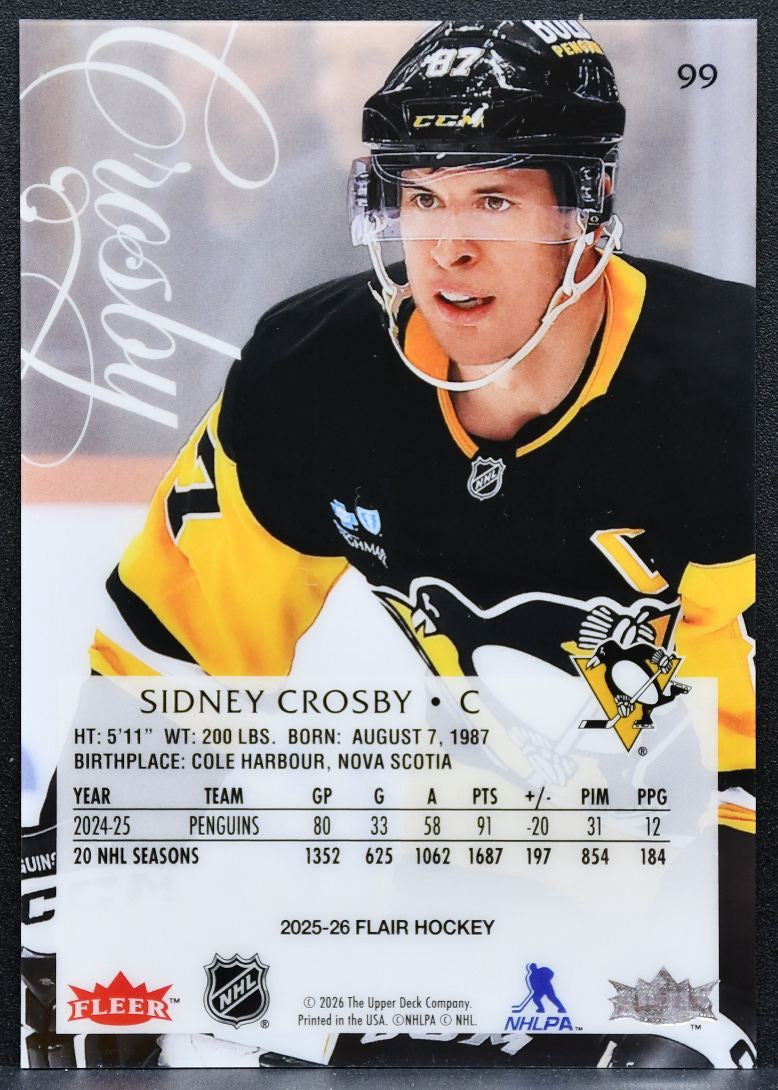 2025-26 Flair Sidney Crosby 99 Pittsburgh Penguins 4841
