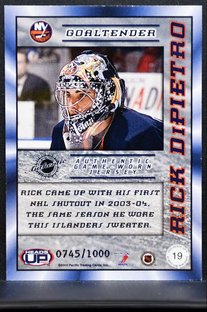2003-04 Pacific Heads Up Jersey Rick DiPietro 19 Islanders 0745/1000 Jersey 6460