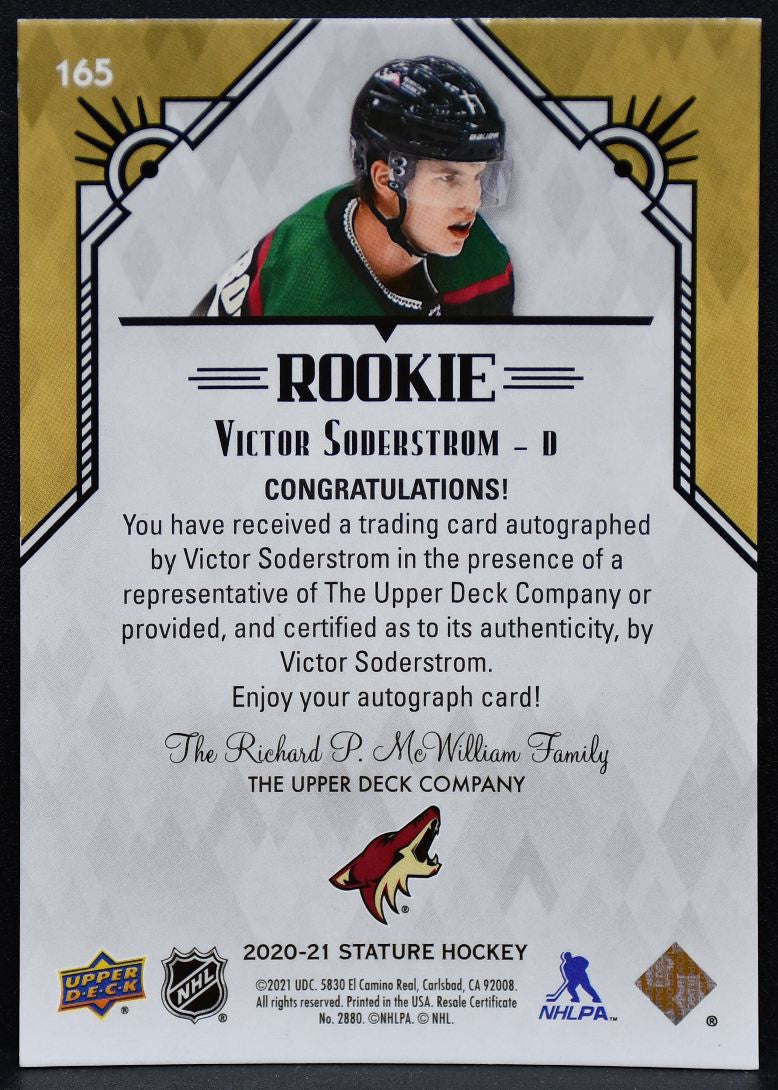 2020-21 UD Stature Rc Auto Victor Soderstrom 165 Coyotes RC Auto 042/199 5026