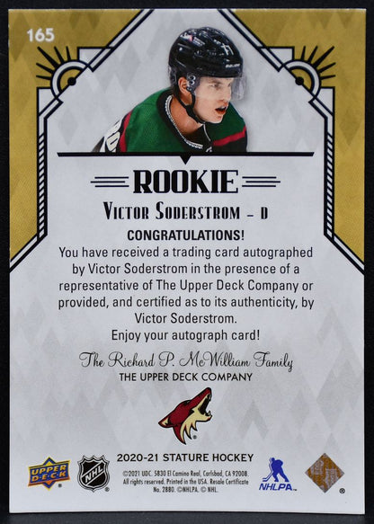 2020-21 UD Stature Rc Auto Victor Soderstrom 165 Coyotes RC Auto 042/199 5026