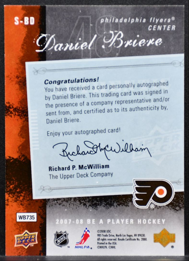 2007-08 Upper Deck Be a Player Signatures Daniel Briere S-BD Flyers Auto 9502