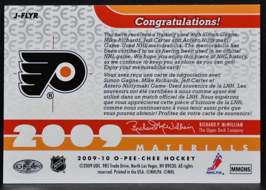 2009-10 OPC Materials Niittymaki/Carter/Richards/Gagne Jersey 8302