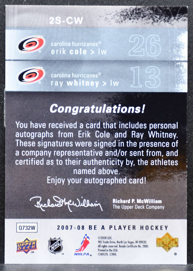 2007-08 UD Be a Player Signatures Duals Erik Cole/Ray Whitney Auto 6433